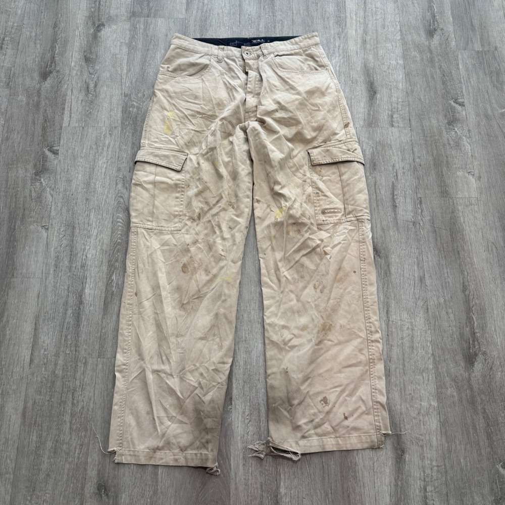 Y2K O'Neill Mens Cargo Pants Tan Khaki Distressed Workwear Surf Skater Size 32